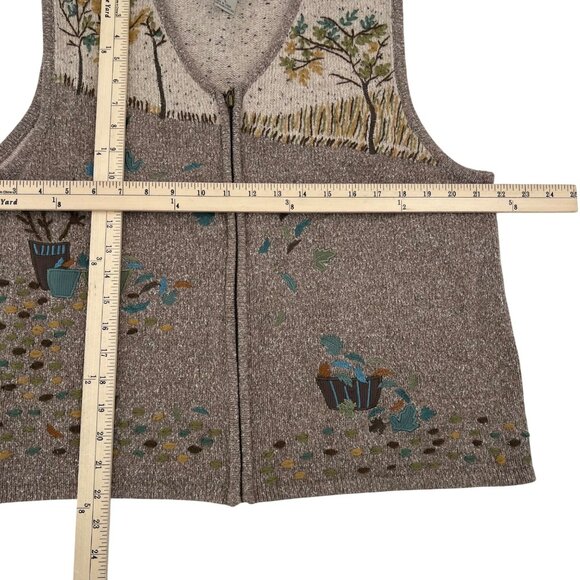 Vintage Teddi Womens Embroidered Knit Vest With Nature Scene Zip Front Large - Picture 5 of 8